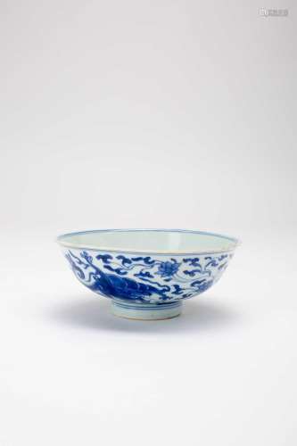 A CHINESE BLUE AND WHITE \'CHILONG\' BOWLSIX CHARACTER YONGZ...