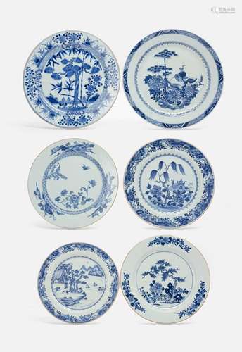 SIX CHINESE BLUE AND WHITE DISHES MID 18TH CENTURYVariously ...