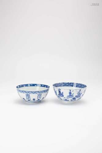 TWO CHINESE BLUE AND WHITE BOWLSKANGXI 1662-1722One a moulde...