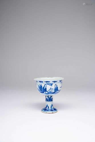 A CHINESE BLUE AND WHITE STEM CUPTRANSITIONAL PERIOD The bow...