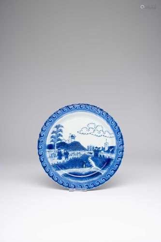 A CHINESE BLUE AND WHITE \'DESHIMA ISLAND\' PLATE18TH CENTUR...