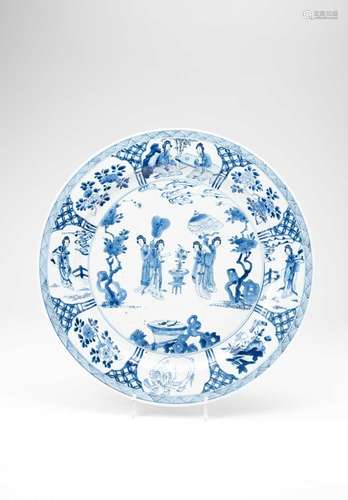 A LARGE CHINESE BLUE AND WHITE \'LADIES\' DISHSIX CHARACTER ...