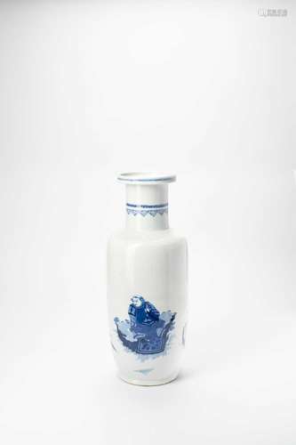 † †A CHINESE BLUE AND WHITE ROULEAU VASE QING DYNASTY OR LAT...