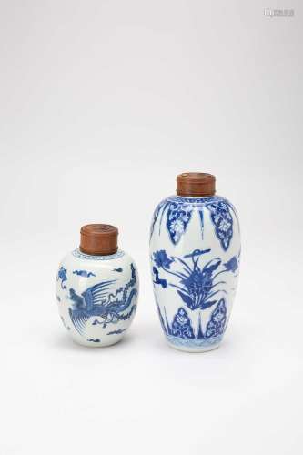 TWO CHINESE BLUE AND WHITE OVOID VASESKANGXI 1662-1722The sm...