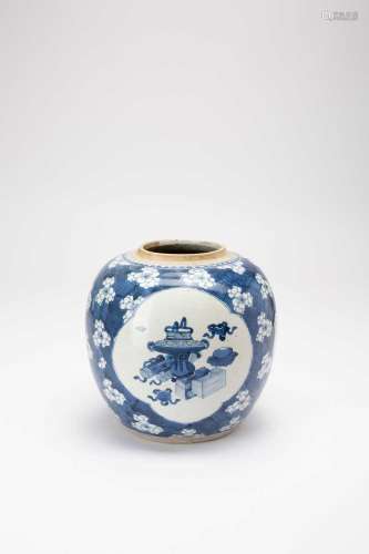 A CHINESE BLUE AND WHITE AND UNDERGLAZED RED OVOID VASEKANGX...