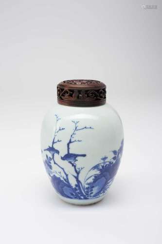 A SMALL CHINESE BLUE AND WHITE OVOID VASETRANSITIONAL PERIOD...