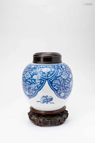 A CHINESE BLUE AND WHITE OVOID VASEKANGXI 1662-1722Painted w...