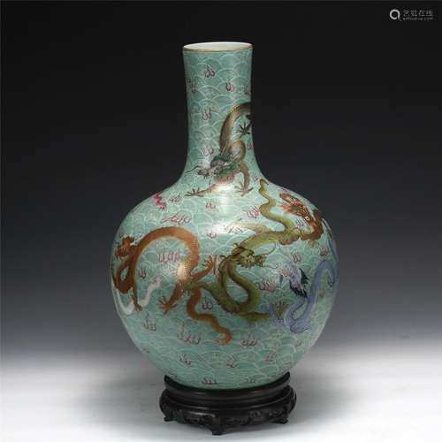 QING QIANLONG FAMILLE ROSE DRAGON PATTERN CELESTIAL VASE ON ...