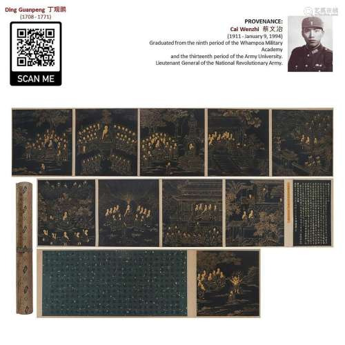 1757 DING GUANPENG 丁觀鵬 GOLD PAINTED BUDDHIST ALBUM HAND S...