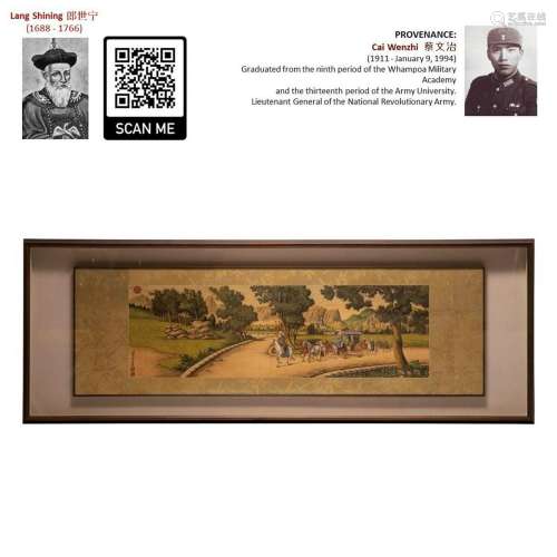 LANG SHINING 郎世寧 FRAMED HORSE CARRIAGE PAINTINGS