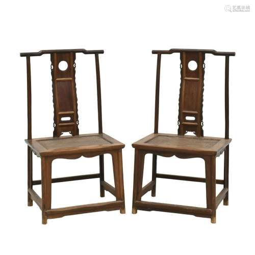 ANTIQUE PAIR HUANGHUALI CARVED OFFICER HAT CHAIRS