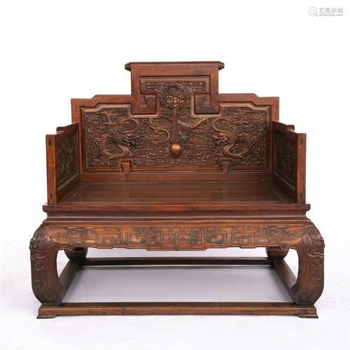 A CHINESE HUANGHUALI CARVED THRONE CHAIR