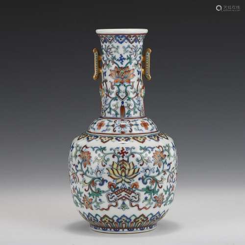 QING DOUCAI & GILT BAJIXIANG FLORAL AMPHORA VASE