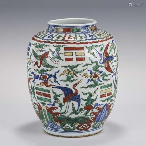 JIAJING WUCAI CRANES MOTIF JAR