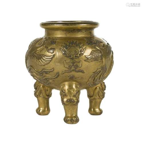 GILT BRONZE PHOENIX TRIPOD CENSER