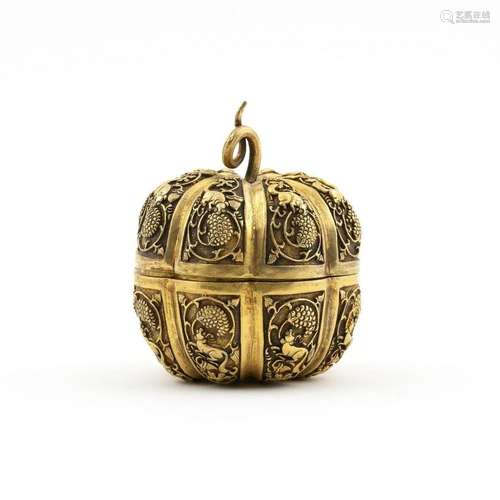 CHINESE GILT BRONZE LIDDED BOX