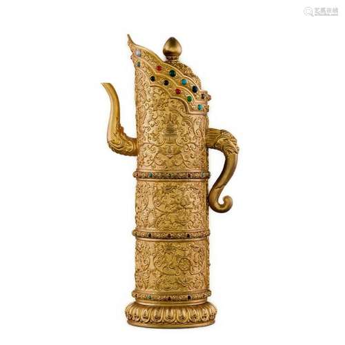 BAMBOO SHAPED GILT BRONZE INLAID WINE POT