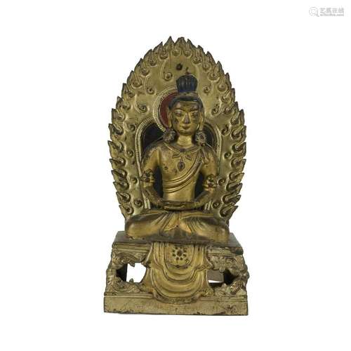 QING GILT BRONZE AMITABHA BUDDHA & TORANA