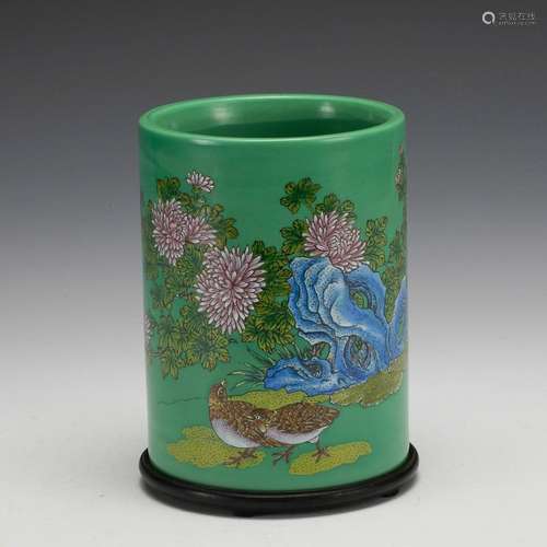 HONG XIANNIAN PEKING GLASS HEN BRUSH POT