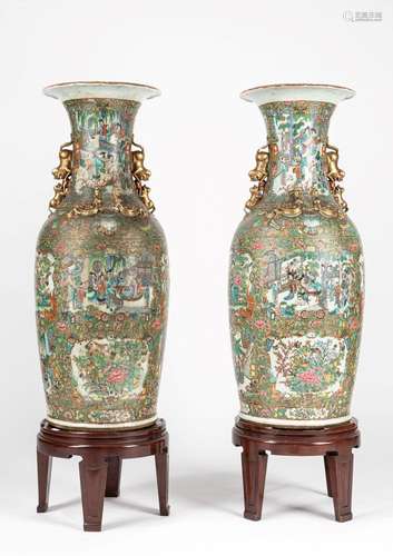 A large pair of Famille Rose Canton vases. China, 19th c.