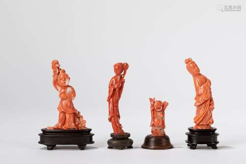 ☼ Four coral carvings. China, early 20th c.