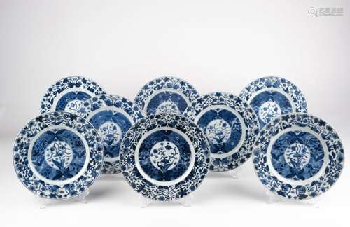 Eight blue and white porcelain plates. China, 18th c.