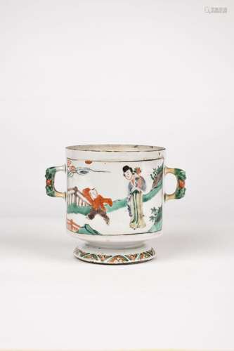 A two-handled Famille Verte vase. China, Kangxi Period (1661...