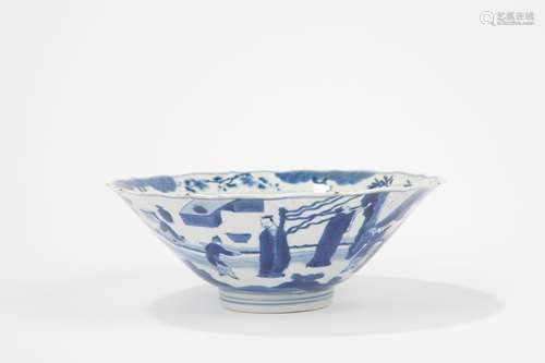 A blue and white export porcelain bowl. China, Kangxi mark a...