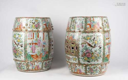 A pair of Famille Rose Canton Stools. China, 19th c.