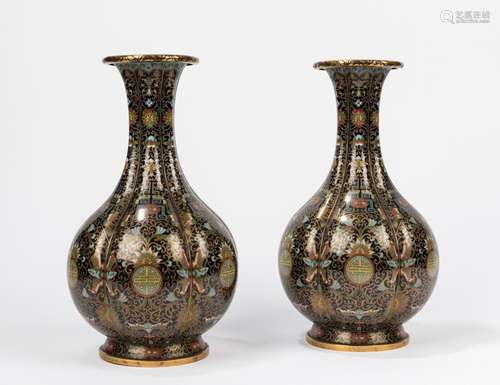 A pair of cloisonné enamel lobed vases. China, late 19th c.