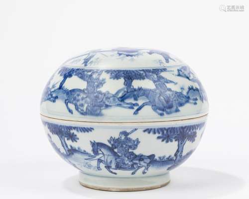 A blue and white porcelain box. China, Chongzhen Period (162...