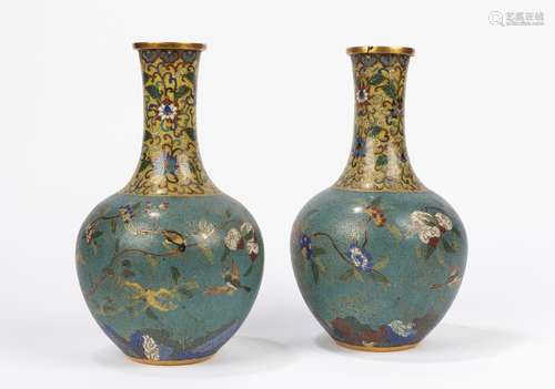 A pair of cloisonné enamel bottle vases. China, 19th c.