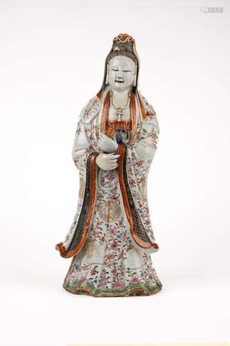 A large polychrome porcelain Guanyin. China, 18th c.