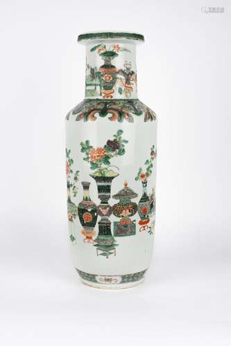 A Famille Verte rouleau vase. China, Guangxu Period (1875-19...