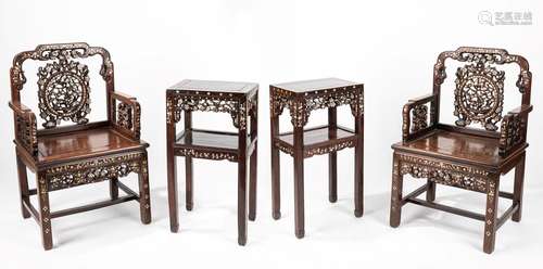 ☼ A pair of armachairs and two tables. China, early 20th c.