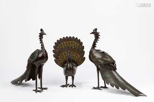 Three Koro shaped as peacocks. Japan, 19th c.