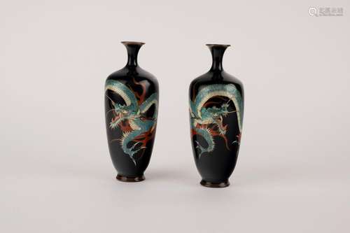 A pair of enamel vases. Japan, Meiji Period (1868-1912)