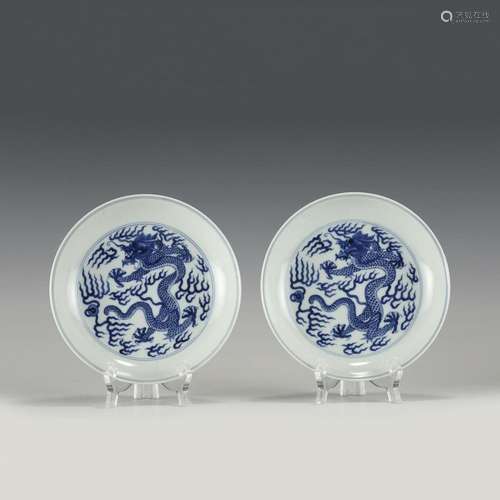 PAIR QING DAOGUANG BLUE & WHITE PLATES