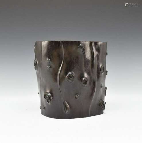 TREE TRUNK MOTIF ZITAN CARVED BRUSH POT