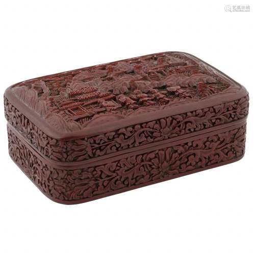 ANTIQUE CHINESE CINNABAR LACQUERED BOX & COVER
