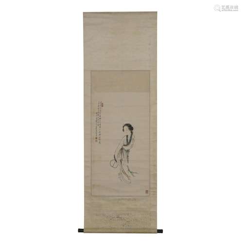 Xu Cao signed Female Figure Scroll Painting