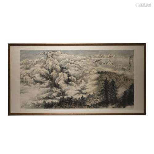 Framed Fu Baoshi Landscape Painting