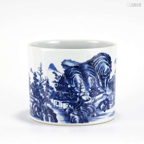 QING YONGZHENG BLUE & WHITE BRUSH HOLDER