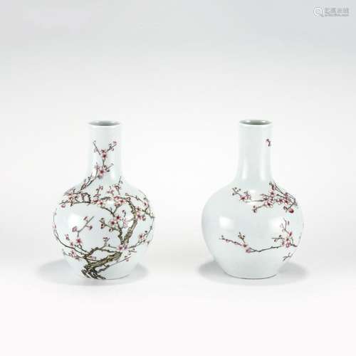 PAIR FAMILLE ROSE CELESTIAL VASES