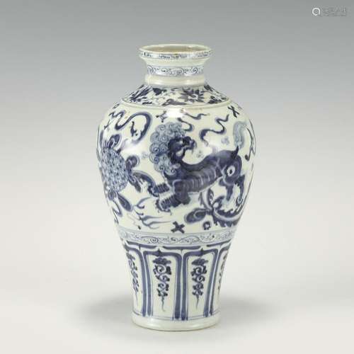 YUAN BLUE & WHITE QILIN MEIPING JAR