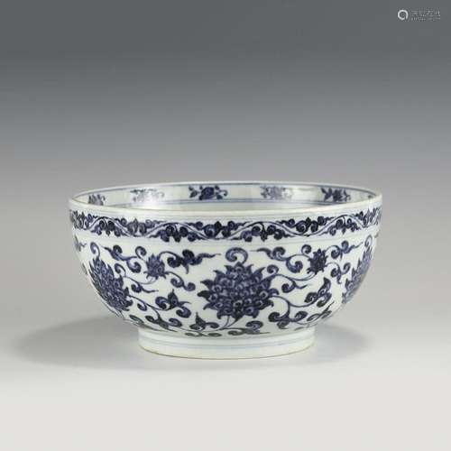 MING BLUE & WHITE LOTUS BOWL