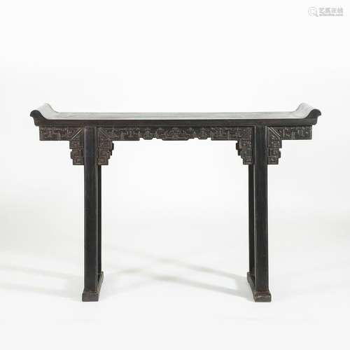 ANTIQUE ZITAN CARVED EVERTED RIM ALTAR TABLE