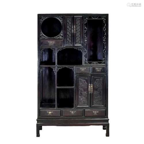 20TH C EBONY HARDWOOD GALLERY CABINET