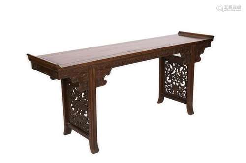 CHINESE HUANGHUALI EVERTED RIM ALTAR TABLE FLORAL MOTIF