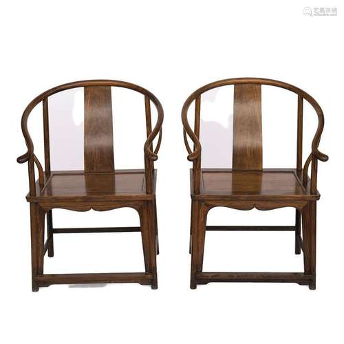 PAIR HUANGHUALI HORSESHOE BACK ARMCHAIRS